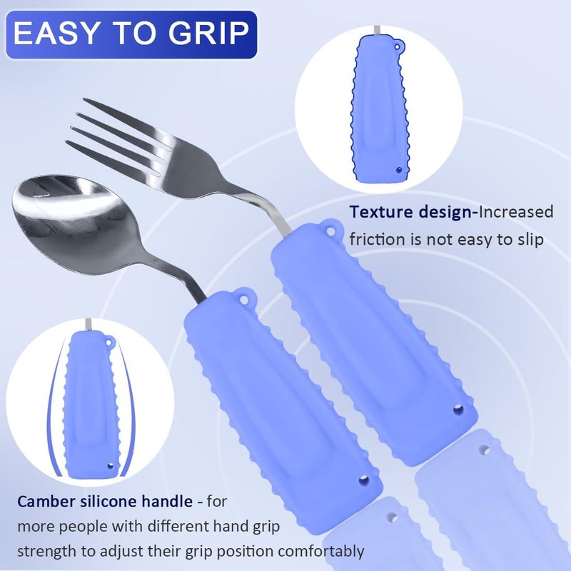 Ehucon Adaptive Utensils,Curved Angled Spoon and Fork Set,for Tremors Parkinsons Limited or Elderly,Lightweight Cutlery with Non-Slip Easy Grip Handles (Right Hand Spoon and Fork Set,Pack of 2,Purple) - Image 2